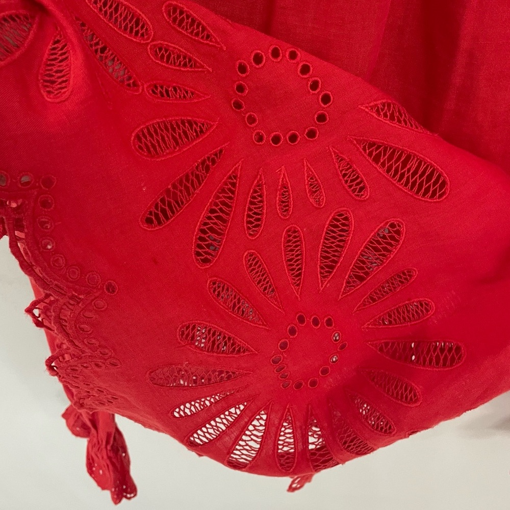 NWT Ulla Johnson Louisa Eyelet Ruffle Linen Blend Top in Poppy.     22 - Picture 9 of 14